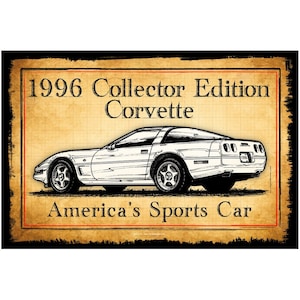 1996 C4 Collector Edition Corvette Canvas Poster Print, 12x18, 16x24, Classic C4 Corvette Décor, Man Cave Corvette Garage Corvette Art Print