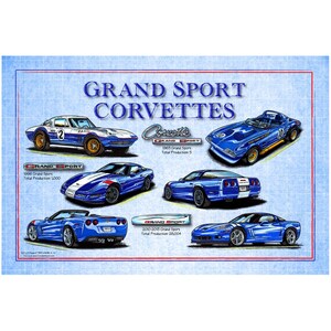 Grand Sport Corvettes 1963, 1996, 2010-2013 Art Canvas Poster, 12x18, 16x24 C2, C4, C6 Corvette Garage Art, Corvette Poster, Car Guy Garage