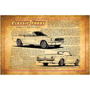 1964-1/2 Ford Mustang Canvas Poster Art Print, 12x18, 16x24, Classic Décor, Man Cave Car Art Poster, Mustang PosterCanvas Posters