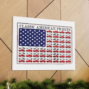 Classic Pickup Trucks Art American Flag Satin Wrap, Pickup Lovers, Truck Man Cave Gift, Classic Truck Canvas Wrap, 18x12, 24x18, 30x20