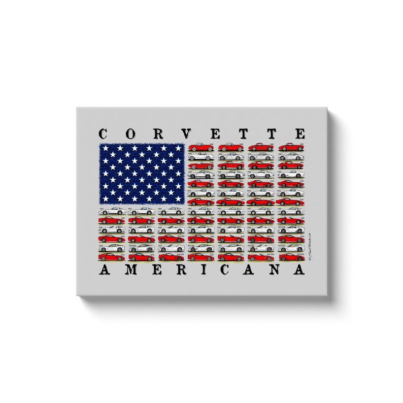 Corvettes Flag Canvas Wrap, American Flag, Corvette Americana Wall Art