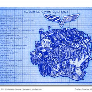 1997-2004 LS1 350 Corvette Engine Blueprint Series Poster Art Print, 1997-2004 C5 Corvette, 11x17 print, numbered & signed by the artist