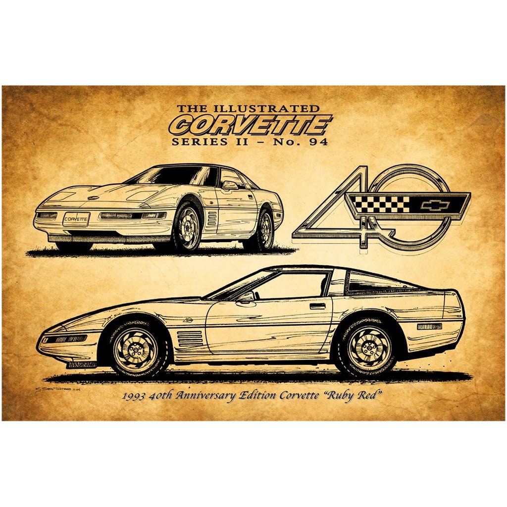 1993 40th Anniversary Corvette, 12x18 or 16x24 Canvas Poster, Art