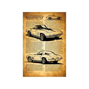 1967 Chevrolet Corvette Sting Ray Sports Car, 12x18 or 16x24 Canvas Poster, Art Print Car Guy Gift, C2 Corvette, Mid-Year Corvette, Man Cave