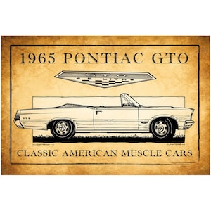 1965 Pontiac GTO Canvas Poster Art Print, 12x18, 16x24, Pontiac Muscle Car, GTO Garage, Office Man Cave, Car Art, Made In USA