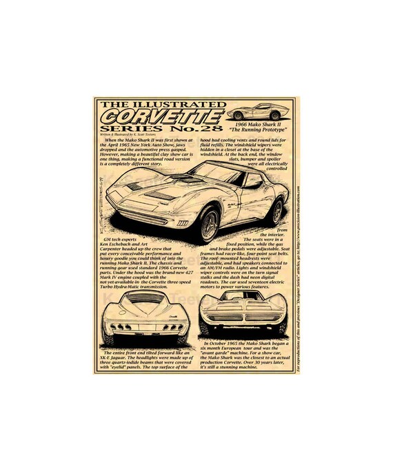 Andaz Press Corvette 1966 Mako Shark II Patent Mug - 11oz Coffee Mug With Gift Box, Classic Car Decor