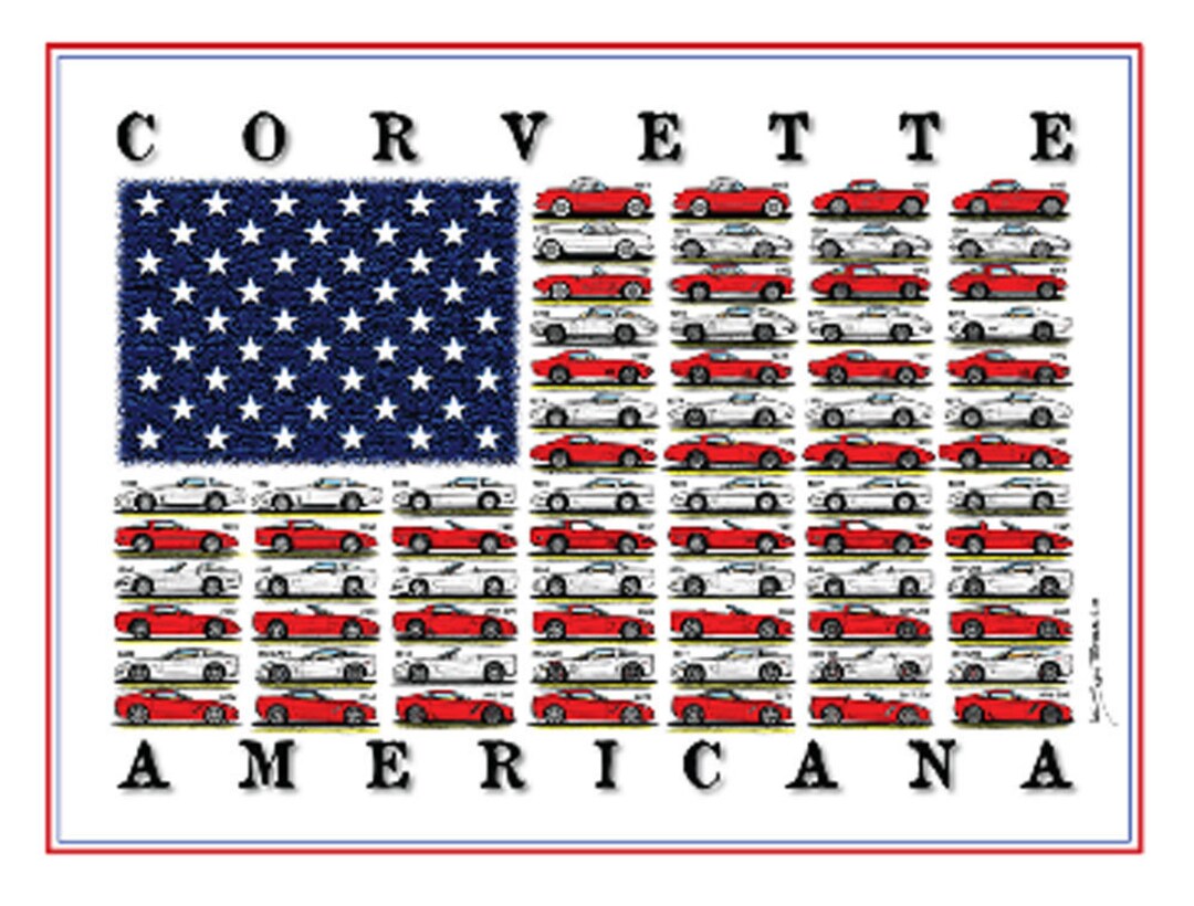 American Flag Corvettes 11x17 Printcorvette Americana Car Art Etsy