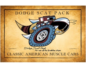 1970 Dodge Scat Pack Badge Canvas Wrap Art Print, 12x18, 16x24, Dodge Muscle Car, Mopar Garage, Office Man Cave, Car Art, Made In USA
