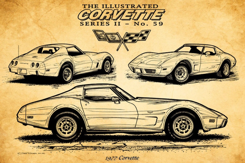 C3 Car Guy Gift 1977 Corvette Canvas Wrap Chevy Corvette Wall Decor Chevrolet Sports Car Art Stingray 12x18 or 16x24 Man Cave Art