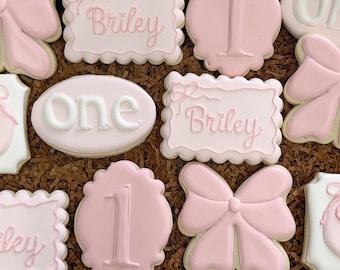Coquette bow pink birthday Sugar Cookies - 1 Dozen