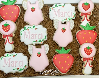 Strawberry Themed Baby Shower Sugar Cookies - 1 Dozen