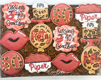 Kissing my 40's goodbye leopard/Cheetah print Birthday Sugar Cookies - 1 Dozen