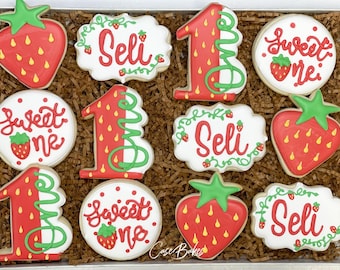 Sweet one strawberry Birthday Sugar Cookies - 1 Dozen