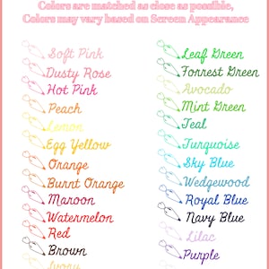 May include: A chart of 18 piping bag illustrations with corresponding color names. The colors range from soft pink to white. The text "CaseBakes" is at the top of the chart. The text "Colors are matched as close as possible, Colors may vary based on Screen Appearance" is below the title.