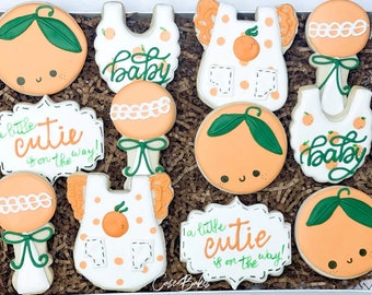 A Little cutie orange baby shower Cookies - 1 Dozen