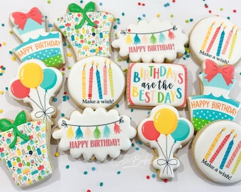 Happy Birthday printed cookies | Birthday Gifts  Birthday treats Birthday wish candles  Sugar Cookies happy birthday to you banner - 1 Dozen
