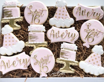 Pink White Gold generic Birthday Sugar Cookies - 1 Dozen