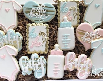 He or She Gender Reveal cookies | Gender Reveal Cookies | Boy or girl cookies | He or She | Pink or blue | Sugar Cookies - 1 Dozen