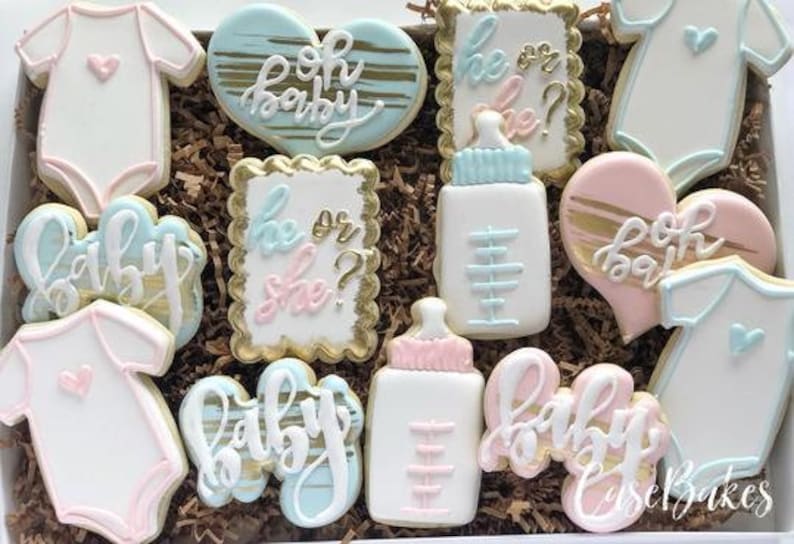 He or She Gender Reveal Sugar Cookies 1 Dozen Etsy