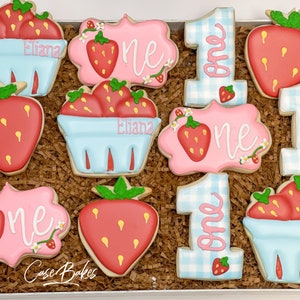 Strawberry Cookies Strawberry birthday cookies Strawberry theme Strawberry Birthday Berry first| Birthday Sugar Cookies - 1 Dozen