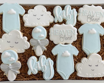 Heaven sent Baby Shower cloud baby shower rainbow baby shower themed Sugar Cookies - 1 Dozen