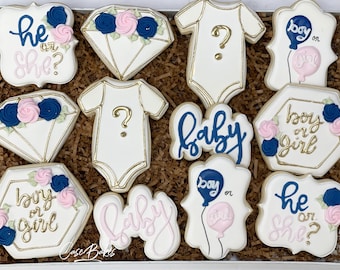 He or She Gender reveal baby shower sugar cookies - 1 Dozen