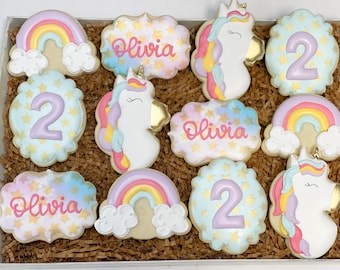 Unicorn Rainbow Birthday Sugar Cookies - 1 Dozen