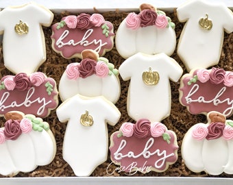 Girly pumpkin baby shower sugar cookies - 1 Dozen