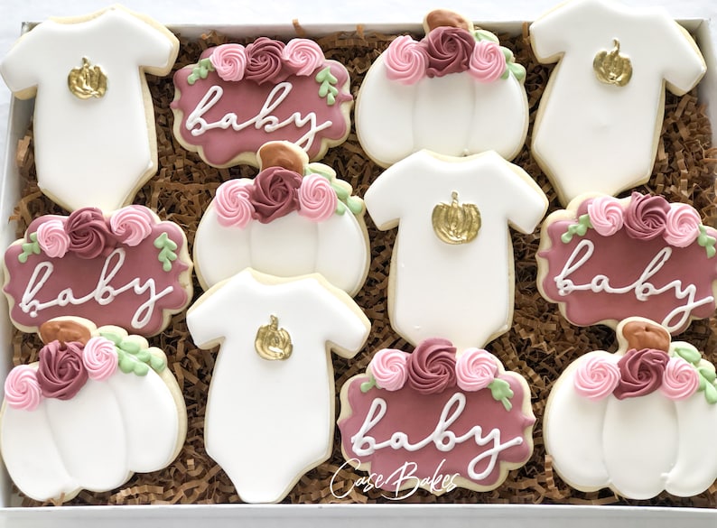 Girly Pumpkin Baby Shower Sugar Cookies 1 Dozen Etsy