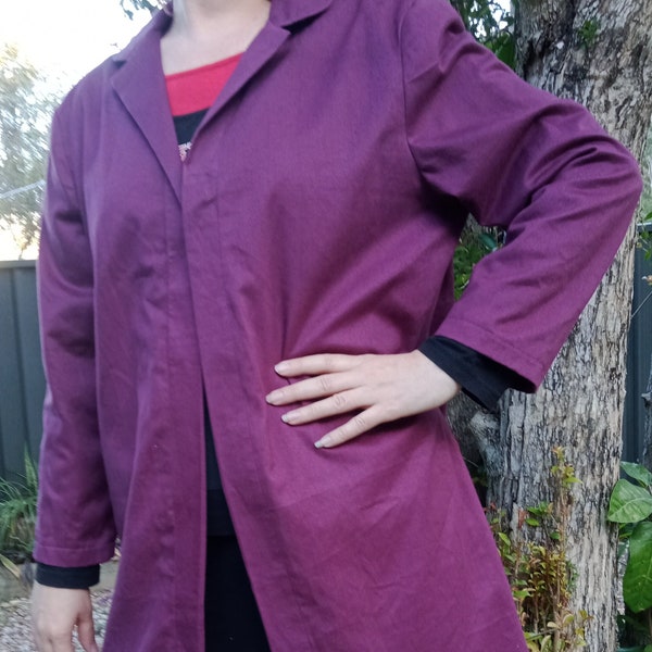 Purple duster jacket. Unisex Gothic steampunk costume Halloween joker willy Wonka lab coat