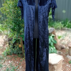 Midnight blue velour hooded witch or wizard coat. Long duster Jacket Gothic fairycore elven festival medieval costume LARP image 7