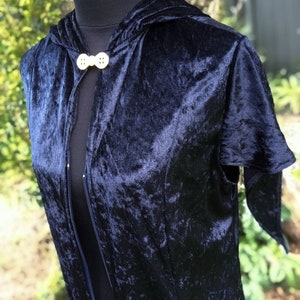 Midnight blue velour hooded witch or wizard coat. Long duster Jacket Gothic fairycore elven festival medieval costume LARP image 5
