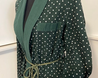 Vintage cotton robe in green with white spots. Mens or ladies dressing gown sleepwear steampunk