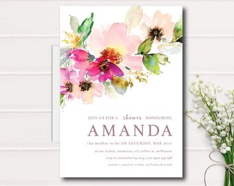 Colorful Garden Blooms Boho Baby Brunch Cottage Flowers Spring Floral Bouquet Baby Shower Invitation Editable Corjl Template 126