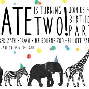 Calling All Party Animals Birthday Invitation, Zoo birthday invitation, safari animals color, printable invitation, Animals Printable, Boys image 2