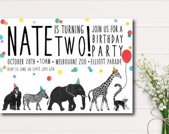 Calling All Party Animals Birthday Invitation, Zoo birthday invitation, safari animals color, printable invitation, Animals Printable, Boys