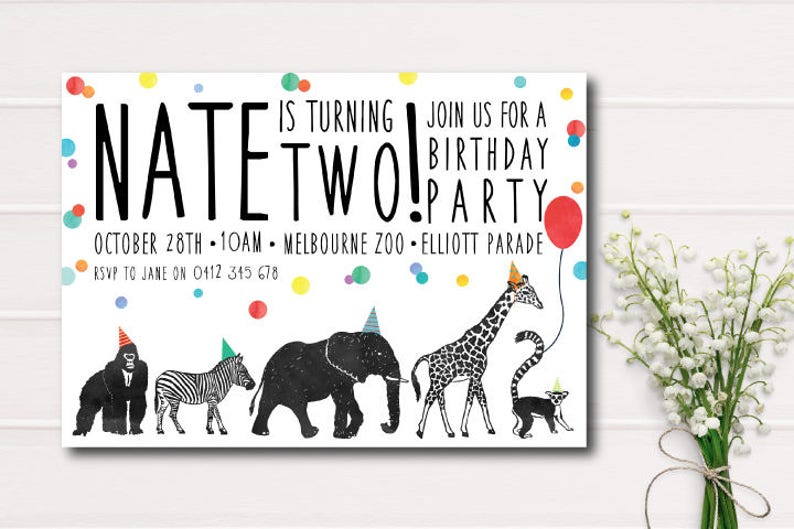 Calling All Party Animals Birthday Invitation, Zoo birthday invitation, safari animals color, printable invitation, Animals Printable, Boys image 1