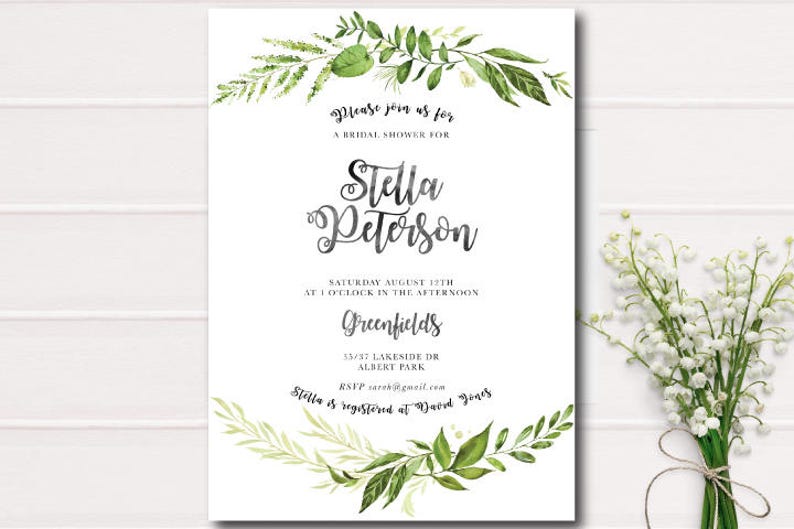 Bridal Shower Invitation Green Leaves Green Bridal Shower Etsy