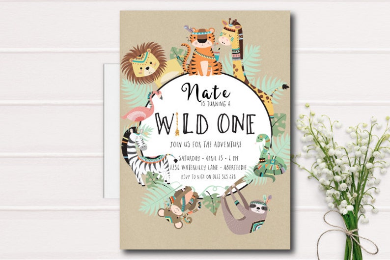 Wild One Birthday Invitation, First Birthday Invitation, Custom Design, 1st Birthday, Digital Printable Invite, Custom Birthday Invitation image 1