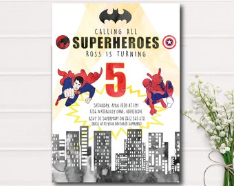 Calling All SUPERHEROES Birthday Invitation, Superhero Bday Invite, Superheroes Party, SuperHeroes Printable Invitation, Superhero birthday