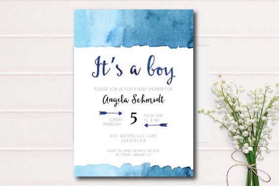 Boy Baby Shower Printable Invitation Watercolour Background - Etsy