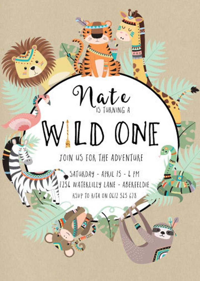 Wild One Birthday Invitation, First Birthday Invitation, Custom Design, 1st Birthday, Digital Printable Invite, Custom Birthday Invitation image 2