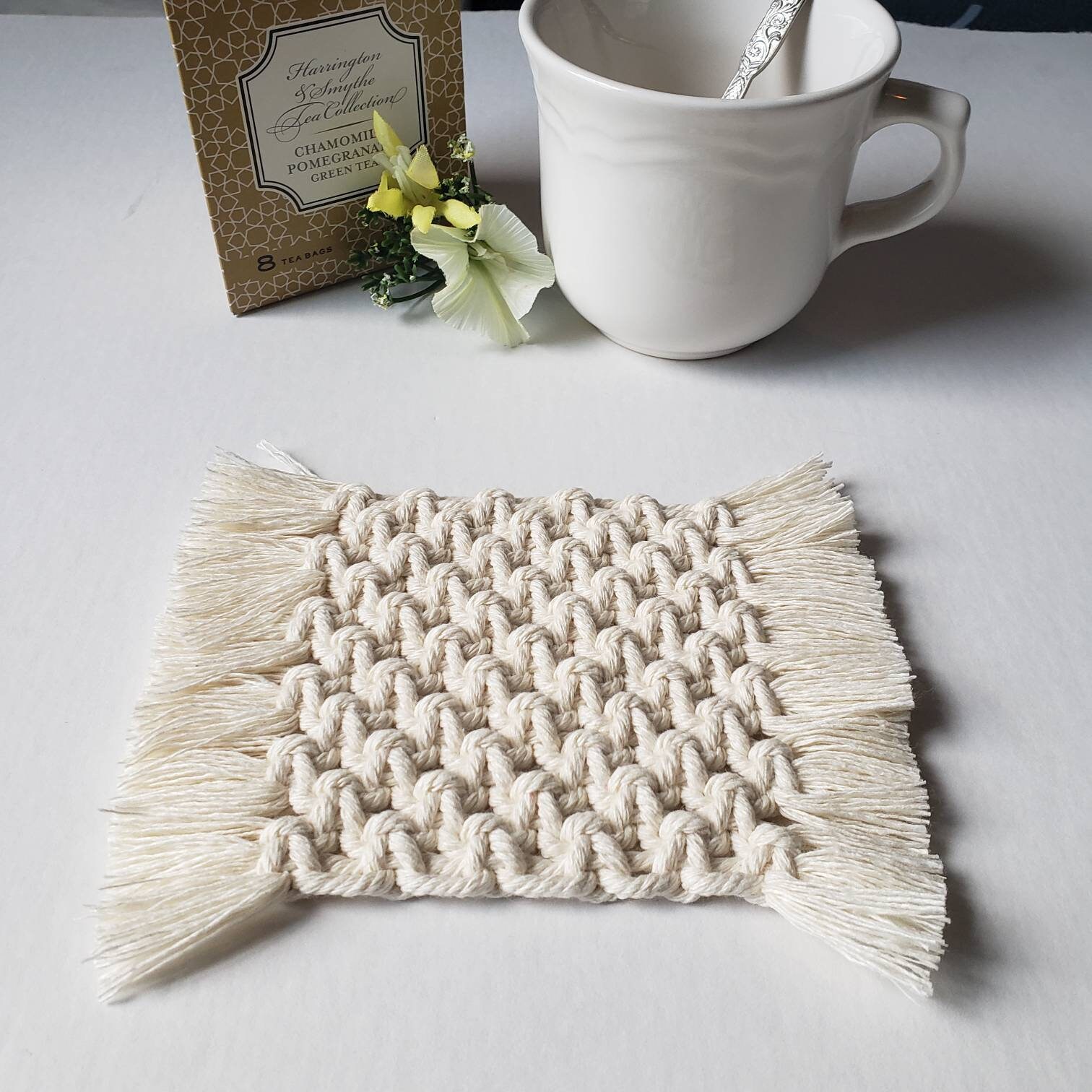 Macrame coaster square coaster cotton natural mug rug Etsy