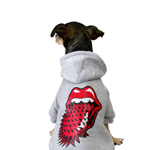 Dog Hoodie | Dog Sweatshirt | Dog Apparel | Rock and Roll | Grey | Pet Clothing |