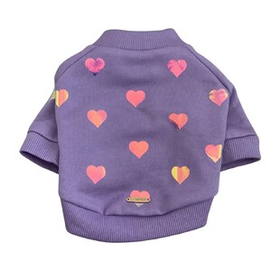 Purple Dog Crewneck Sweatshirt | Small Dog Clothes | Dog Apparel | Pet Top | Dog Sweater | Cute Dog Clothing | Holographic Hearts