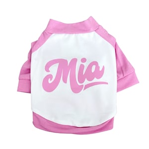 Personalized Dog Baseball Shirt | Raglan Sleeve | Small Dog Clothes | Custom | Dog Apparel | Cotton | Stretchy | Pink White |
