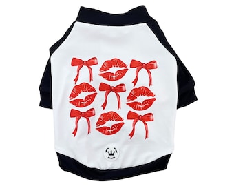 Red Lips and Bows Valentines Day Dog Top Small Dog Clothing Stretchy Shirt