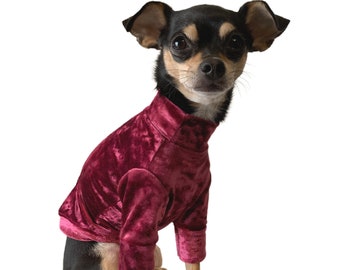 Crushed Velour Dog Top | Long Sleeve | Fall Winter Dog Clothes | Luxury Dog Apparel | Burgundy |