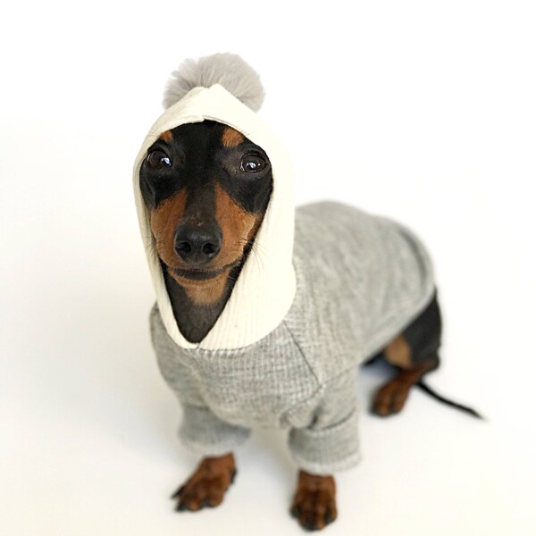 Dog Hoodie || Pom Pom Dog Hoodie || Grey Dog Hoodie || Fall and Winter Dog Clothes || Dog Fashion || Dog Sweater || Small Dog | Pet Clothing