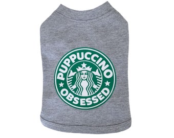 Dog T-Shirt | Puppuccino | Dog Clothes | Dog Apparel | Pet Top | Grey | Pet Fashion |